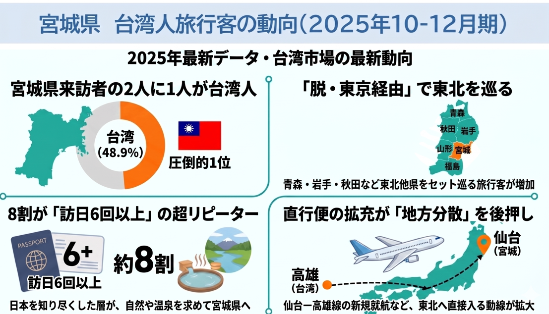 データで見る宮城県・台湾人旅行客の地方分散｜インバウンド消費動向調査より