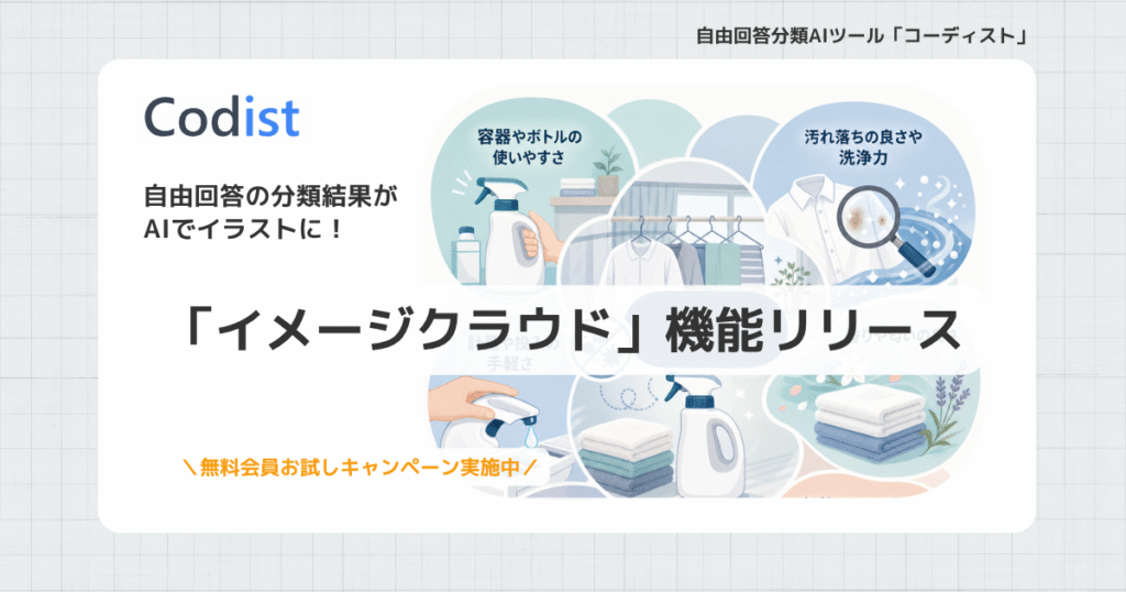 自由回答の分類結果をイラストで可視化！新機能「イメージクラウド」リリース：自由回答分類ツール「コーディスト」