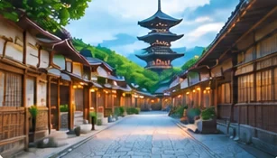 五重塔のある古い町並み
