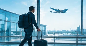 空港を歩く旅行者